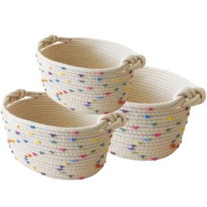 esme l&h small woven rope storage baskets for organizing, set of 3 small decorative basket organizer for storage, cute rainbow storage baskets, bins, box for baby nursery,toys, shelves, closet...