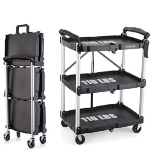 futurelab portable folding service cart - 3 tier 330lbs capacity - rolling cart utility cart foldable cart with wheels for warehouse home workshops garages restaurants offices
