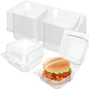 Axe Sickle 5 x 5 inch Clear Plastic Hinged Take Out Containers Clamshell Takeout Tray 50 Count Food Clamshell Containers for Dessert, Cakes, Cookies, Salads, Pasta, Sandwiches