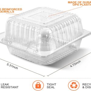 Axe Sickle 5 x 5 inch Clear Plastic Hinged Take Out Containers Clamshell Takeout Tray 50 Count Food Clamshell Containers for Dessert, Cakes, Cookies, Salads, Pasta, Sandwiches