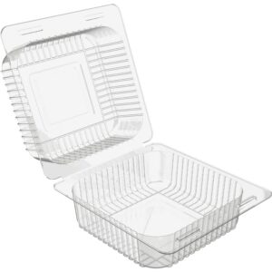 Axe Sickle 5 x 5 inch Clear Plastic Hinged Take Out Containers Clamshell Takeout Tray 50 Count Food Clamshell Containers for Dessert, Cakes, Cookies, Salads, Pasta, Sandwiches