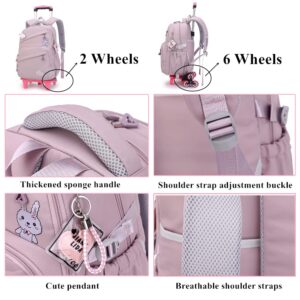 Rolling Backpack for Girls Trolley BookBag with Wheels Elementary and Middle School Luggage Travel Bag