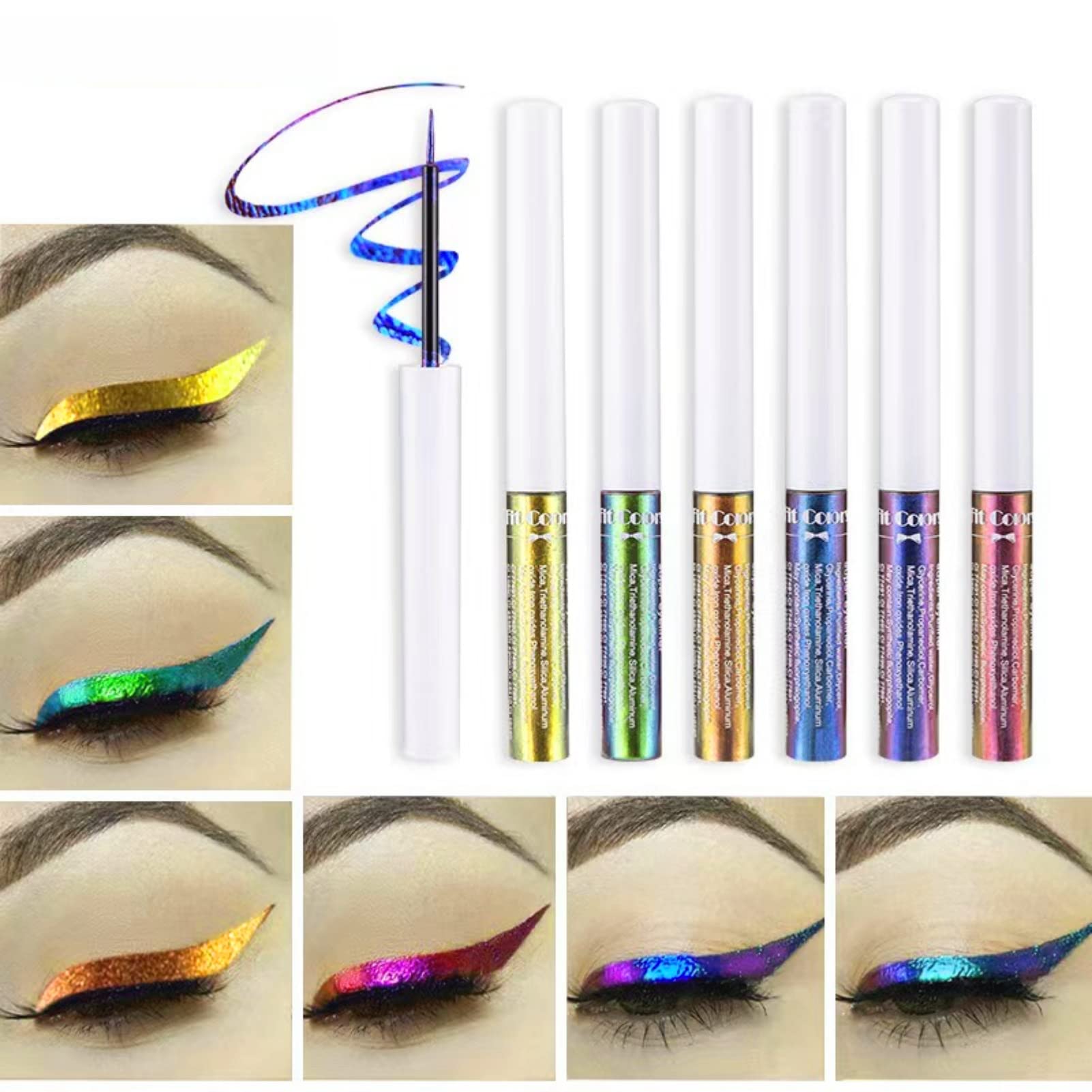 Corleone Glitter Liquid Eyeliner, Metallic Change Color Rainbow Eyeliner Gel MultiColor Highly Pigmented Waterproof Longer-Lasting Colorful Eye Liner Gift Kit for Women and Girls (A3)