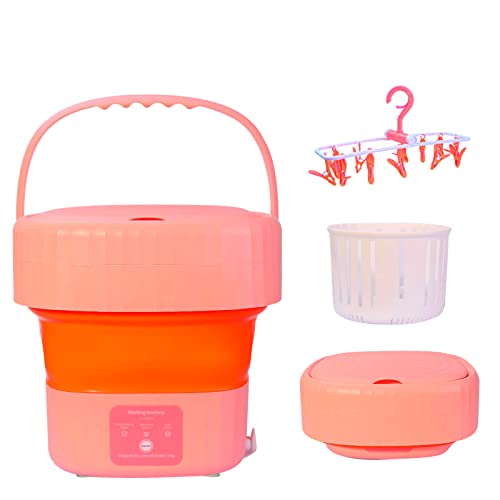 Portable Washing Machine,Mini Foldable Washer and Spin Dryer, Small Washer for Baby Clothes, Underwear or Small Items, Apartment, Dorm, Camping, RV Travel laundry,Lightweight and Easy to Carry (Pink)