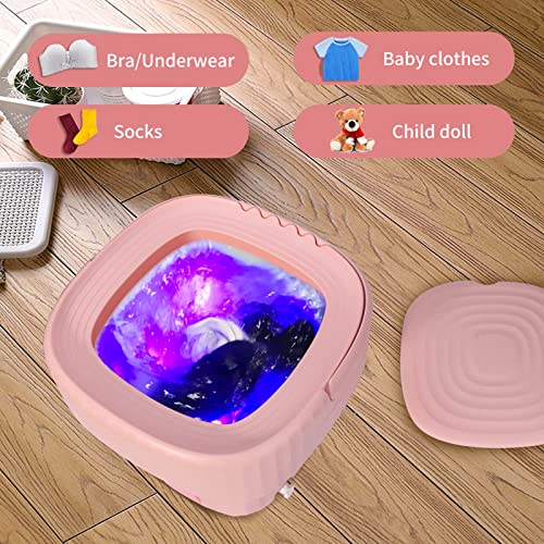 Portable Washing Machine,Mini Foldable Washer and Spin Dryer, Small Washer for Baby Clothes, Underwear or Small Items, Apartment, Dorm, Camping, RV Travel laundry,Lightweight and Easy to Carry (Pink)