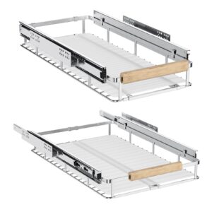 fesdos roll-out extendable sliding basket pull-out cabinet organizer slide out pantry shelves cabinet shelves for kitchen, under sink, bathroom, wardrobe, opening size required 12.3"-18.1", set of 2