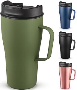 civago 24 oz insulated coffee mug with lid, stainless steel coffee travel mug with handle, double wall vacuum tumbler with lid and straw,thermal coffee cup, black