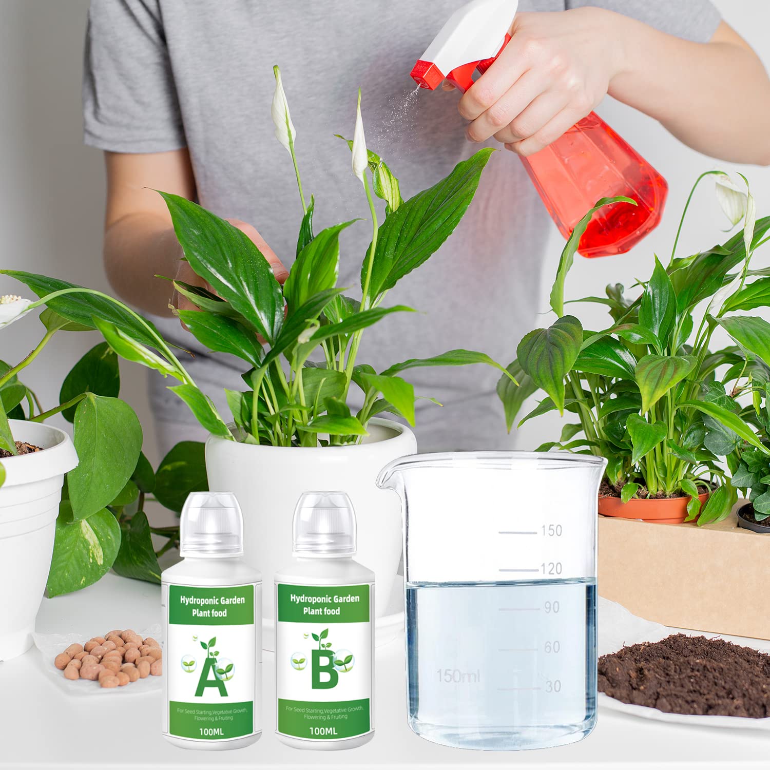 Indoor Hrdroponics Plant Nutrient Fertilizer, 400ML Plant Food A and B Hydroponics Growing System Accessories, Water Soluble All-Purpose Concentrated Fertilizer for Lettuce, Mint