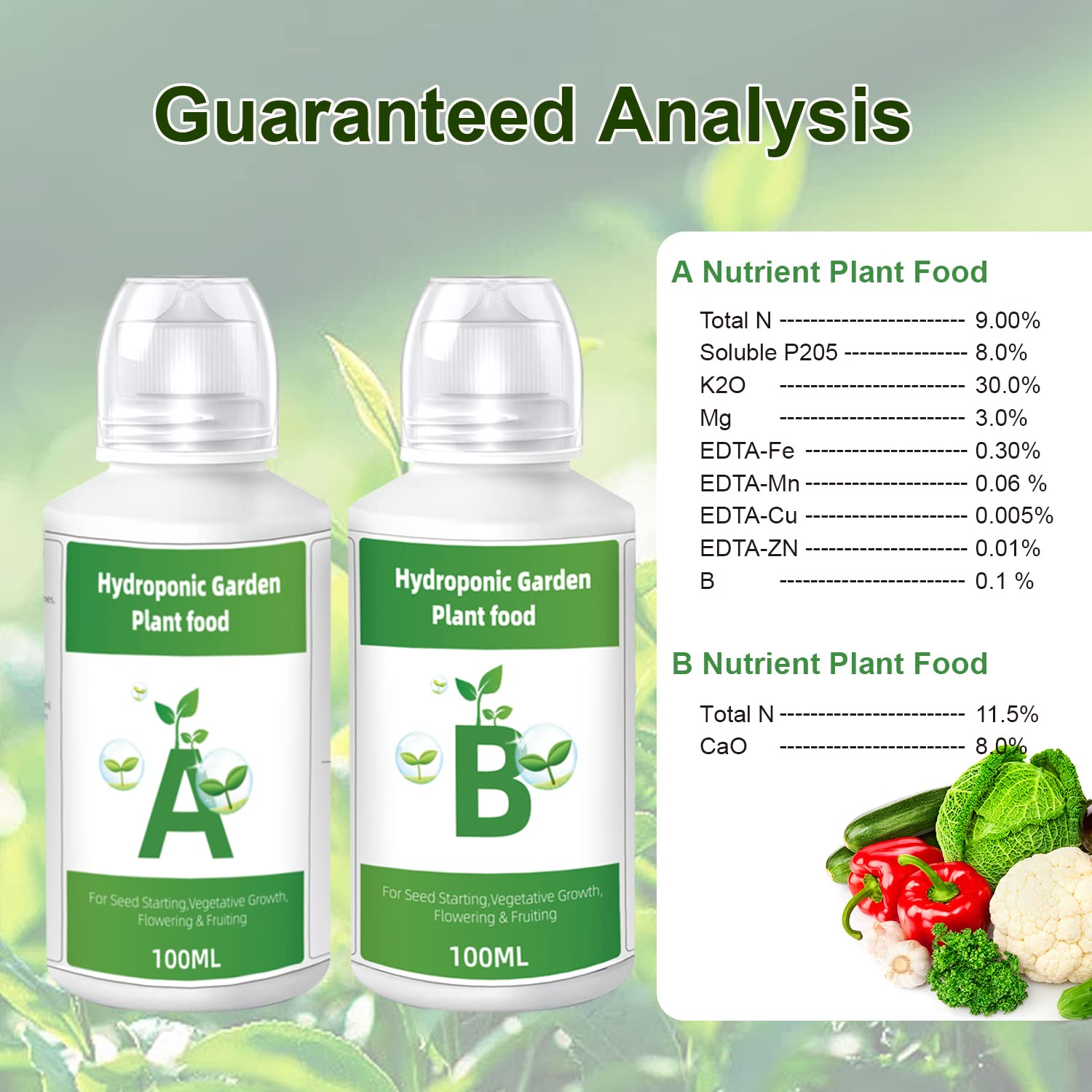 Indoor Hrdroponics Plant Nutrient Fertilizer, 400ML Plant Food A and B Hydroponics Growing System Accessories, Water Soluble All-Purpose Concentrated Fertilizer for Lettuce, Mint