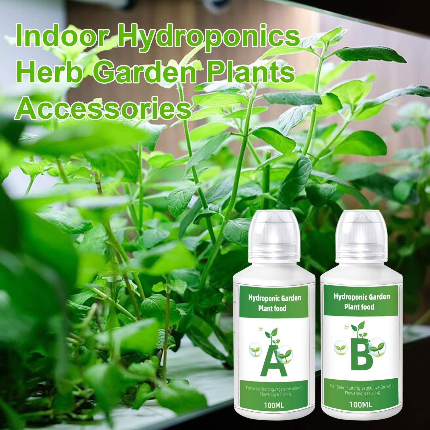 Indoor Hrdroponics Plant Nutrient Fertilizer, 400ML Plant Food A and B Hydroponics Growing System Accessories, Water Soluble All-Purpose Concentrated Fertilizer for Lettuce, Mint