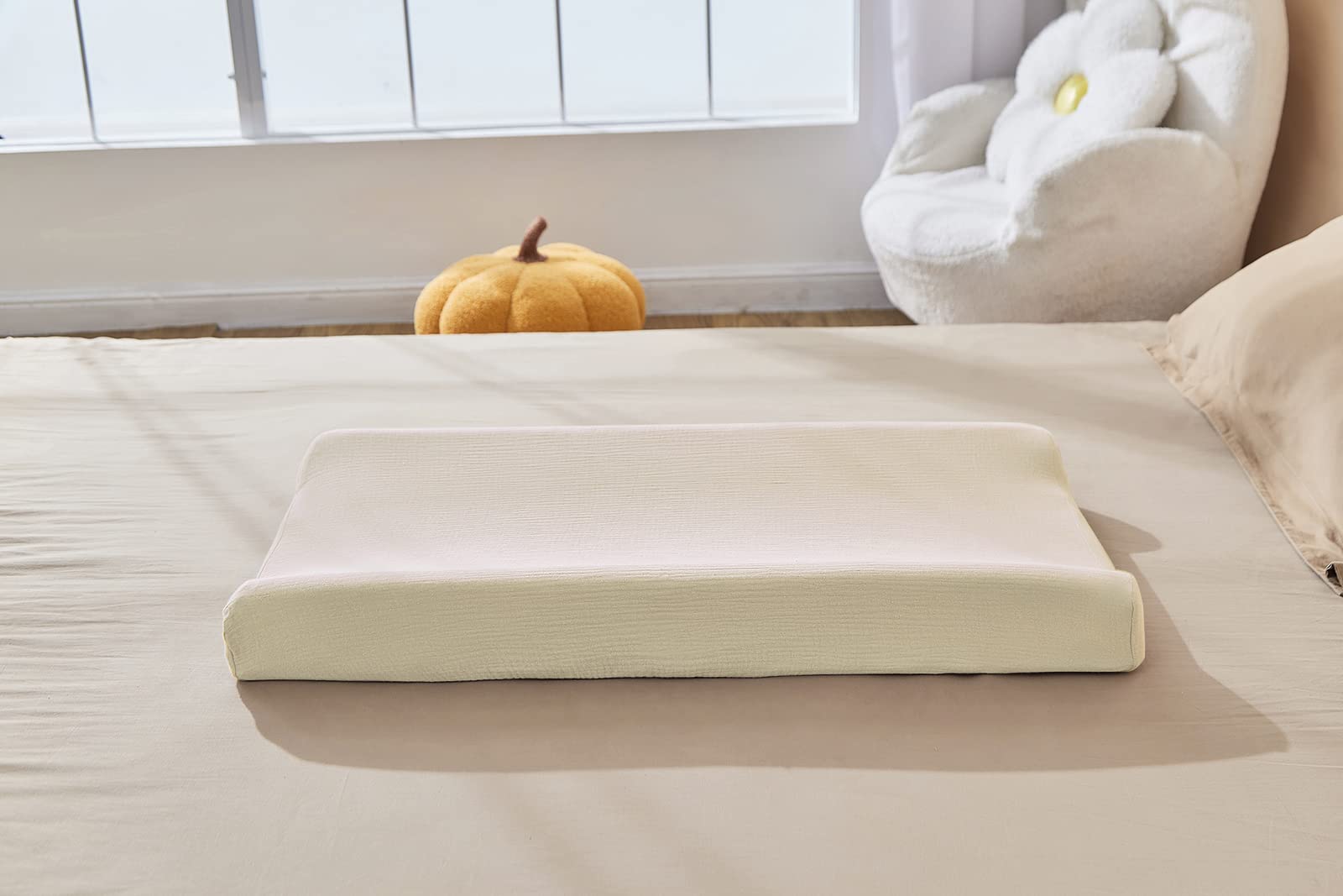 Solid Muslin Changing Table Pad Cover Cradle Sheet, Fits 32"/34''x16" Contoured Diaper Changing Pad, Ultra Soft Cozy Muslin Cotton Changing Table Covers, Breathable Wipeable Removable (Sand)