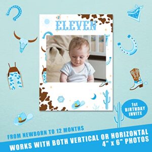 1st Birthday Monthly Photo Banner Cowboy First Rodeo Birthday Party Decorations Boy Blue Western Cowboy Monthly Milestone Photo Display My First Rodeo Newborn to 12