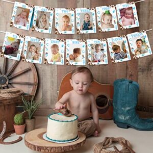 1st Birthday Monthly Photo Banner Cowboy First Rodeo Birthday Party Decorations Boy Blue Western Cowboy Monthly Milestone Photo Display My First Rodeo Newborn to 12