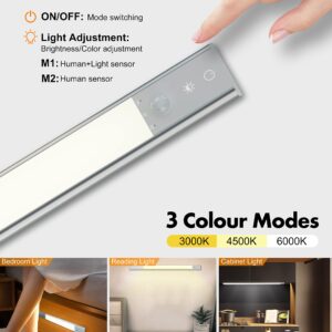 VIEYKEA Wireless Motion Sensor Under Cabinet Lighting with 3 Rechargeable Detachable Batteries, Kitchen Counter Light with Adjustable Color Temperature Dimmable Brightness for Closet(2 Pcs,13 in)