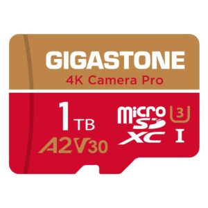 [5-yrs free data recovery] gigastone 1tb micro sd card, 4k camera pro, r/w up to 150/140 mb/s, 4k video recording for gopro, dji, drone, microsdxc memory card uhs-i a2 v30 u3, with adapter