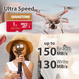 [5-Yrs Free Data Recovery] Gigastone 1TB Micro SD Card, 4K Camera Pro, R/W up to 150/140 MB/s, 4K Video Recording for GoPro, DJI, Drone, MicroSDXC Memory Card UHS-I A2 V30 U3, with Adapter