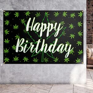 pots leaves birthday backdrop banner decor green - weed leaves theme happy birthday party decorations for women men supplies