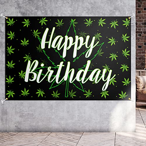 Pots Leaves Birthday Backdrop Banner Decor Green - Weed Leaves Theme Happy Birthday Party Decorations for Women Men Supplies