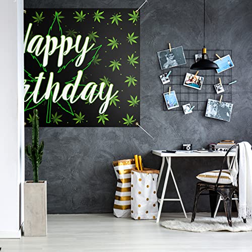 Pots Leaves Birthday Backdrop Banner Decor Green - Weed Leaves Theme Happy Birthday Party Decorations for Women Men Supplies