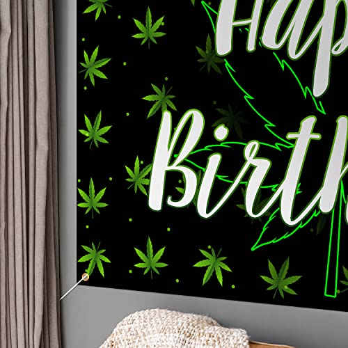 Pots Leaves Birthday Backdrop Banner Decor Green - Weed Leaves Theme Happy Birthday Party Decorations for Women Men Supplies