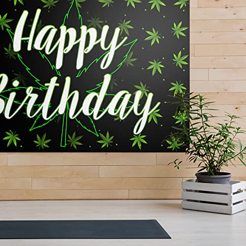 Pots Leaves Birthday Backdrop Banner Decor Green - Weed Leaves Theme Happy Birthday Party Decorations for Women Men Supplies