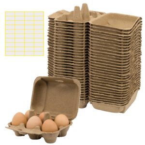 wishope 40 pieces paper egg cartons for chicken eggs pulp fiber egg tray holder bulk holds 6 count eggs family farm market travel egg storage containers included 40 labels brown