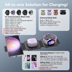 Travel Charger for Samsung Multi Devices, Foldable 3 in 1 Wireless Charging Station Fast Charging Stand/Pad Compatible for Samsung Galaxy S24Ultra/S23/S22/S21/Note20 Galaxy Watch6/5/4/3 Galaxy Buds