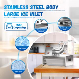 DYTREND Snow Cone Machine, 110V Shaved Ice Machine, ETL Approved 250W Electric Ice Shaver Machine with Dual Blades, Stainless Steel Snow Cone Maker Machine for Home, Commercial