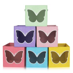 geelin 6 pcs cube storage organizer bins foldable fabric storage cubes with clear butterfly colored cube storage organizer with handles for home kids room closet toys organization(11 x 11 x 11 inch)