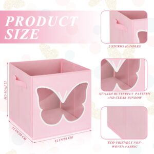 Geelin 6 Pcs Cube Storage Organizer Bins Foldable Fabric Storage Cubes with Clear Butterfly Colored Cube Storage Organizer with Handles for Home Kids Room Closet Toys Organization(11 x 11 x 11 Inch)