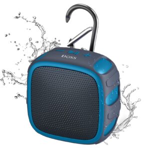 doss waterproof bluetooth speaker with big sound, 22h playtime, ip67 rated waterproof and dustproof, durable carabiner, portable outdoor speaker for beach, camping, hiking, backpack, shower-blue