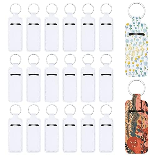 Valyria Sublimation Blanks Chapstick Holder Keychains Lipstick Holder Keychains Chapstick Holder Bulk (White-Rectangle (20 Pcs))