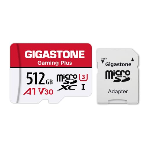 [Gigastone] 512GB Micro SD Card, Gaming Plus, MicroSDXC Memory Card for Nintendo-Switch, Steam Deck, 4K Video Recording, UHS-I A1 U3 V30 C10, up to 100MB/s, with Adapter