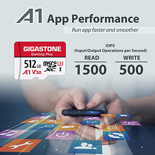 [Gigastone] 512GB Micro SD Card, Gaming Plus, MicroSDXC Memory Card for Nintendo-Switch, Steam Deck, 4K Video Recording, UHS-I A1 U3 V30 C10, up to 100MB/s, with Adapter