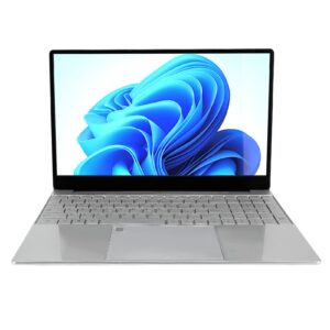 yunseity 15.6in laptop, 2k fhd laptop for windows 10, 12gb 256gb 4 cores portable laptop computer with backlit keyboard, fingerprint unlock silver laptop