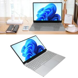 Yunseity 15.6in Laptop, 2K FHD Laptop for Windows 10, 12GB 256GB 4 Cores Portable Laptop Computer with Backlit Keyboard, Fingerprint Unlock Silver Laptop