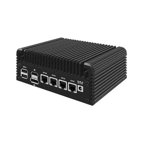 Micro Firewall Appliance, Mini PC, OPNsense, VPN, Router PC, Intel Alder Lake-N 12th Gen N100, HUNSN RJ35, GPIO, TF Slot, HDMI, DP, 4 x 2.5GbE I226-V, 8G DDR5 RAM, 128G SSD