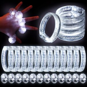 wettarn 24 pcs led light up bracelets and led flashing bumpy rings set with 12 glow bracelets 12 jelly bumpy finger rings light up rings glow rings led wristband for wedding bridal shower party favors