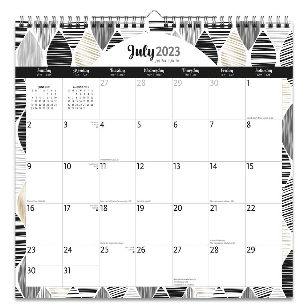 Ebony and Ivory | 2024 12 x 12 Inch 18 Months Monthly Square Wire-O Calendar | Sticker Sheet | July 2023 - December 2024 | Plato | Stationery Planning