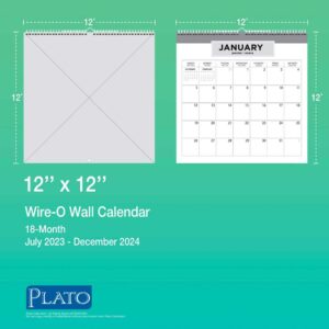 Ebony and Ivory | 2024 12 x 12 Inch 18 Months Monthly Square Wire-O Calendar | Sticker Sheet | July 2023 - December 2024 | Plato | Stationery Planning