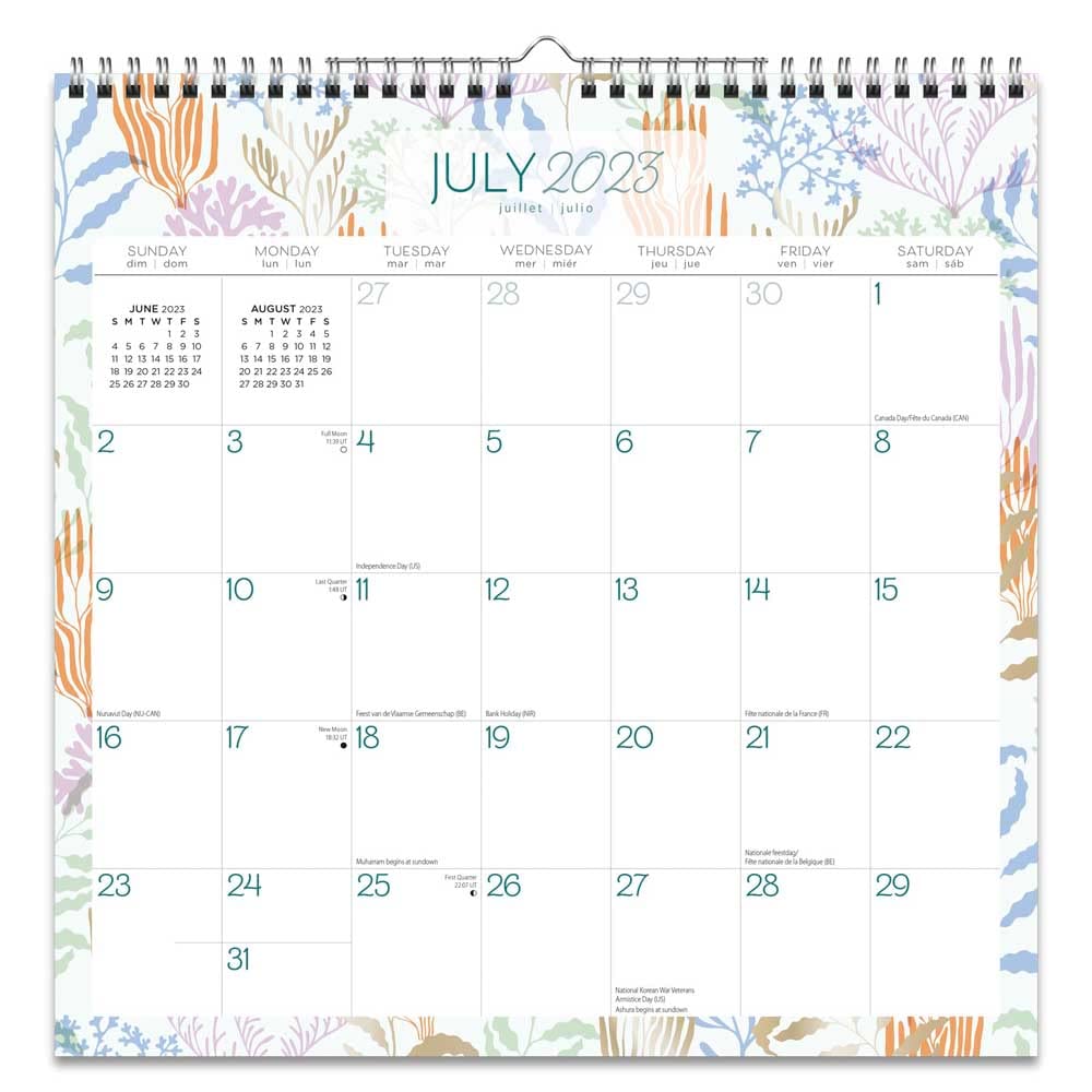 Seaside Currents | 2024 12 x 12 Inch 18 Months Monthly Square Wire-O Calendar | Sticker Sheet | July 2023 - December 2024 | Plato | Stationery Planning