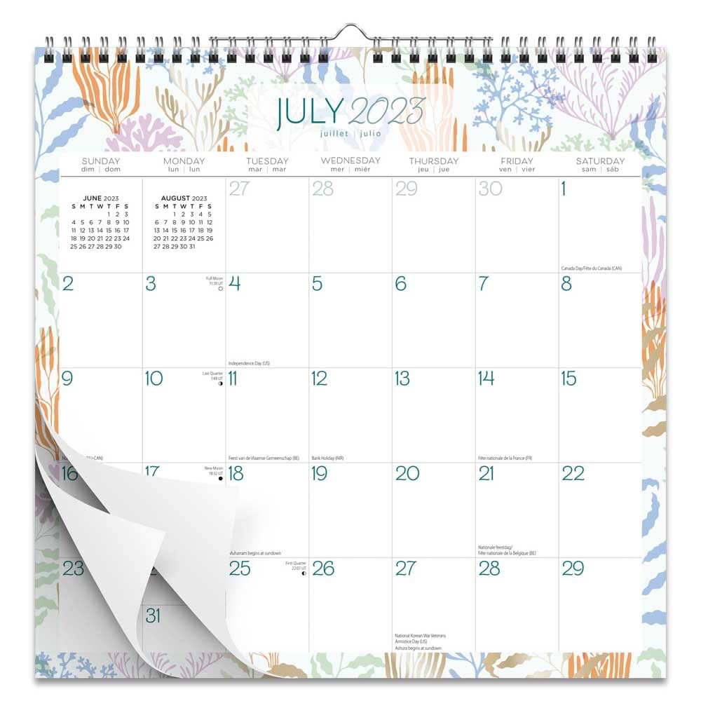 Seaside Currents | 2024 12 x 12 Inch 18 Months Monthly Square Wire-O Calendar | Sticker Sheet | July 2023 - December 2024 | Plato | Stationery Planning