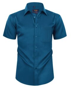 alimens & gentle mens short sleeve dress shirts casual button down shirt short sleeve button up shirt azure blue large