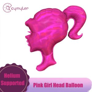 CYMYLAR Pink Girls Head Balloons 3Pcs 28 INCH Hot Pink Doll Balloons Pink Princess Balloons for Birthday Party Decorations Doll Theme Birthday Party Decorations (hot pink)