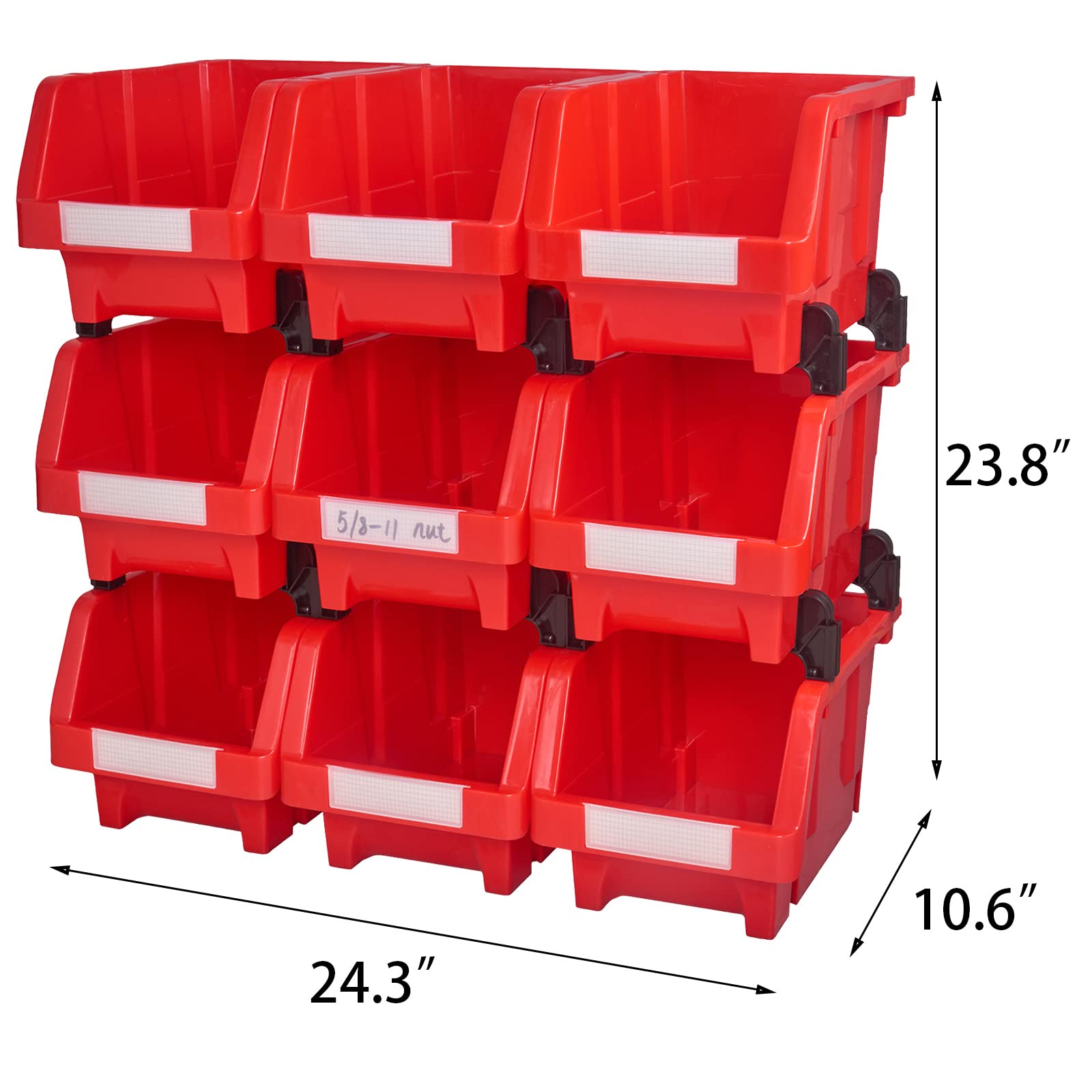 Aerkaa Large plastic garage storage bins Shelf storage bins Wall Mounted storage bins(Red, pack of 9)