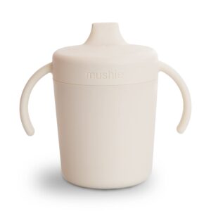 mushie trainer sippy cup | made in denmark | leak resistant twist-off lid & handles | plastic |6 months + (ivory)