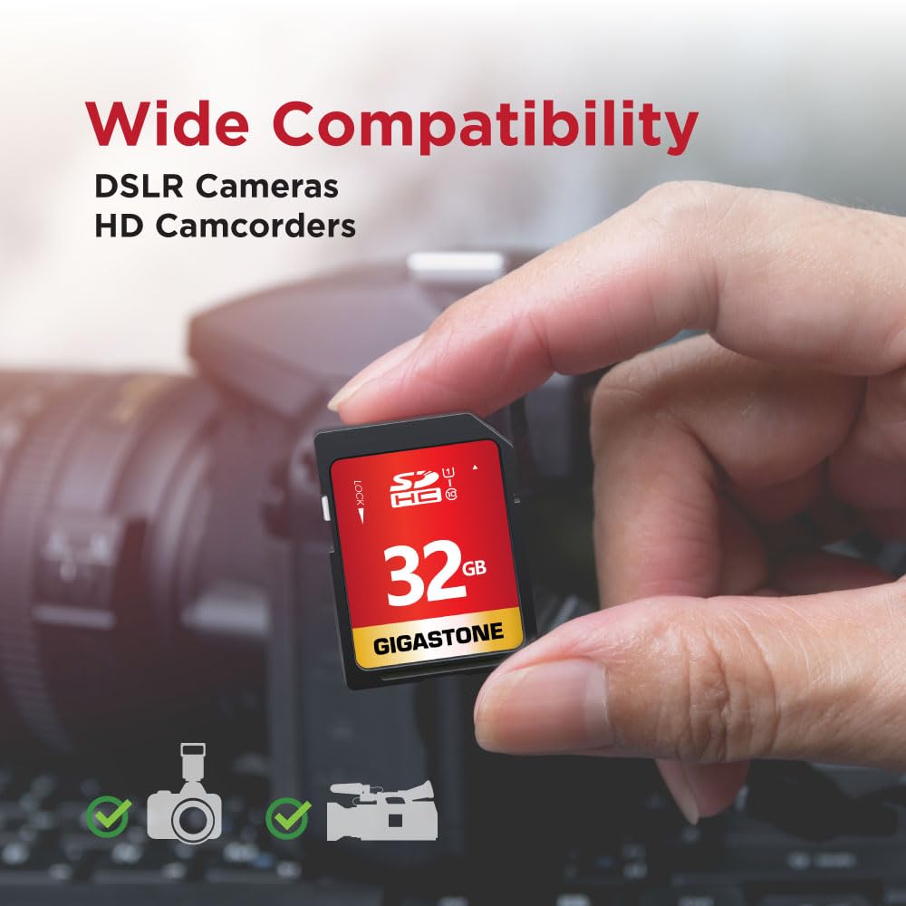 Gigastone 32GB 10-Pack SD Card UHS-I U1 Class 10 SDHC Memory Card High-Speed Full HD Video Canon Nikon Sony Pentax Kodak Olympus Panasonic Digital Camera, with 10 Mini Cases
