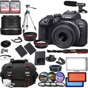 canon eos r10 mirrorless camera, including rf-s 18-45mm f/4.5-6.3 is stm, 2x 64gb memory cards, microphone, case, led video light & more (35pc bundle)