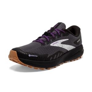 brooks women’s divide 4 gtx waterproof trail running shoe - black/blackened pearl/purple - 9 medium