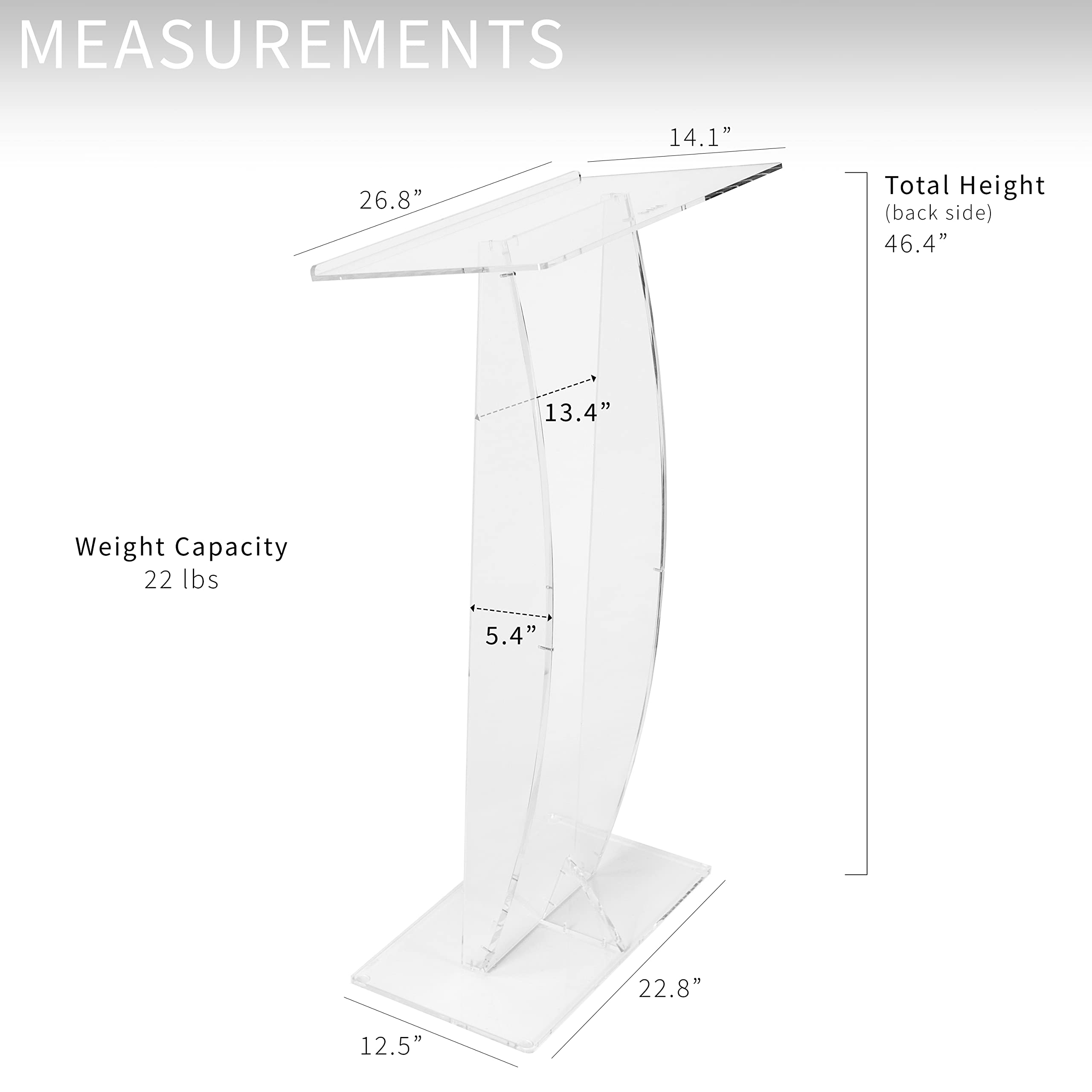 VIVO Acrylic Podium Stand, Sleek Transparent Professional Presentation Lectern with 27 inch Reading Surface Platform, Clear Appearance for Office, Classroom, Restaurant, and More, Stand-PDMA